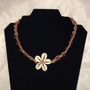 Boho Braided Hemp & Cowrie Shell Flower Necklace